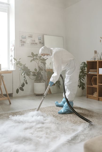 Close-up of a person's hands operating a yellow and black vacuum cleaner on a patterned carpet in a residential setting. The individual is placing a white cloth into the vacuum's dust container, refle